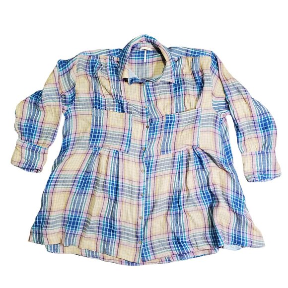 Free People Plaid Mini Dress in Blue and Tan - Picture 2 of 12